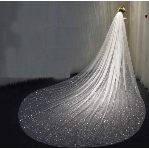 Bling Bling Bridal Veils Sparkly Ivory Champagne Long Cathedral Sequined Beads Wedding Veil With Comb 1.5X3Meters velo de novia