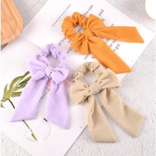 Hair band bow fluorescent Bow Hair Ties Neon Color Hair Scrunchies Girls candy Ponytail Holder Hair Accessories