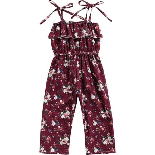 FOCUSNORM 1-6Y Summer Kids Girls Cute Jumpsuits Flowers Printed Sleeveless High Waist Long Sling Rompers