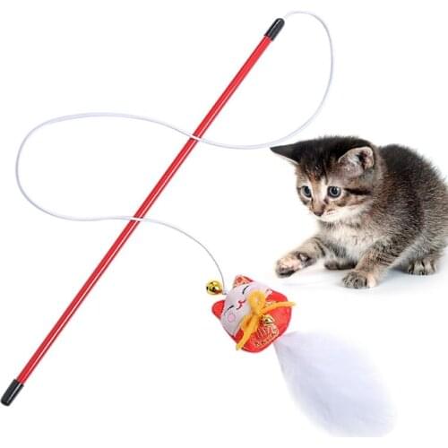 1pc Chinese New Year Cat Teaser Toy Interactive Plastic Kitten Teaser Plush Cat Wand Toy Pet Supplies Cat Favors