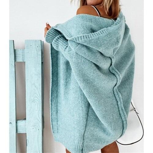 Women Mid-length All-match Cardigan 2021 Korean Fashion Loose Batwing Sleeve Sweaters Autumn Loose Hooded Sweater Womens Jacket