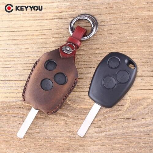 KEYYOU 3 Button Leather Key Case Fob For Renault /Kangoo II /Clio III Protector Key Bag Cover Replacement Cover Remote Key