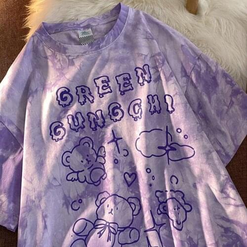 Cute Cotton bear T shirt Streetwear Summer Oversized T shirt Harajuku Short Sleeve Tops T Shirt Hip Hop Tie Dyed Funny Tshirt