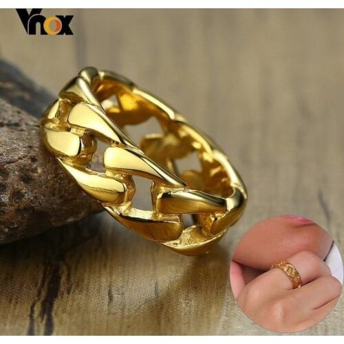 Vnox Punk Link Chain Shape Ring For Men Black/Gold/Silver Color Stainless Steel Fraternal Rings Male Alliance