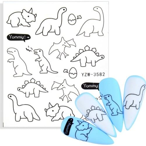 Cartoons Stickers for Nails Geometric Cute Dinosaur Design Nails Art Decoration Manicure Sticker Decals Slider Nail Accessories
