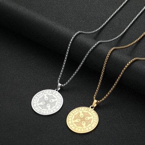Cxwind New Circle Pendant Stainless Steel Gold Silver Color Necklaces Chain Viking Rune Round Necklaces Collar Femme For Women