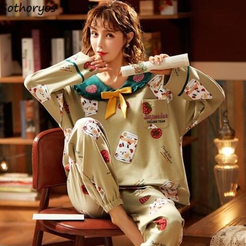 Pajama Sets Women Cute Two Piece Set Sleepwear Soft Loose Cartoon Harajuku Style Casual Fashion Chic Ins Hot Sale Simple Design
