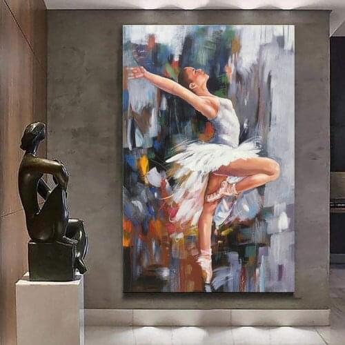 Abstract art figure oil paintings Ballet Dancing girl in White Skirt Hand painted canvas wall art work for bedroom living room