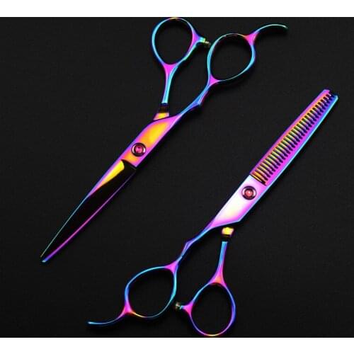 Professional Japan 440c left handed 6 '' rainbow hair scissors haircut thinning barber makas cutting shears hairdresser scissors