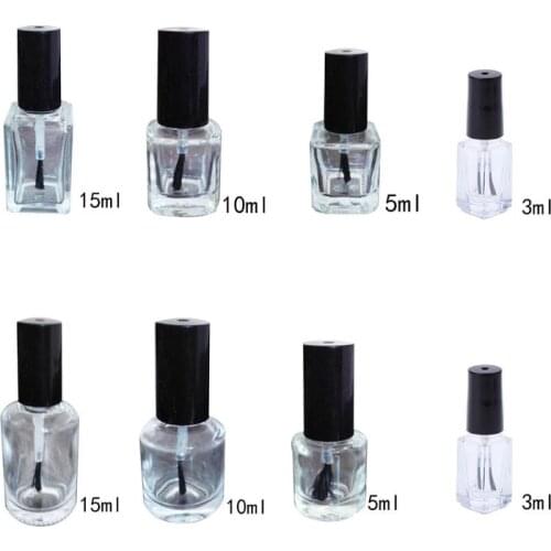 3/5/10/15ml Empty Nail Polish Glass Bottle Clear Portable UV Gel Container Refilled Storage Box Square/Round Makeup Tube Brush