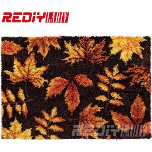 REDIY LADIY Latch Hook Rug Floor Mat Wall Tapestry Pre-Printed Canvas Scenic 3D Yarn Embroidery Maple Leaf Carpet Rug 85x60cm