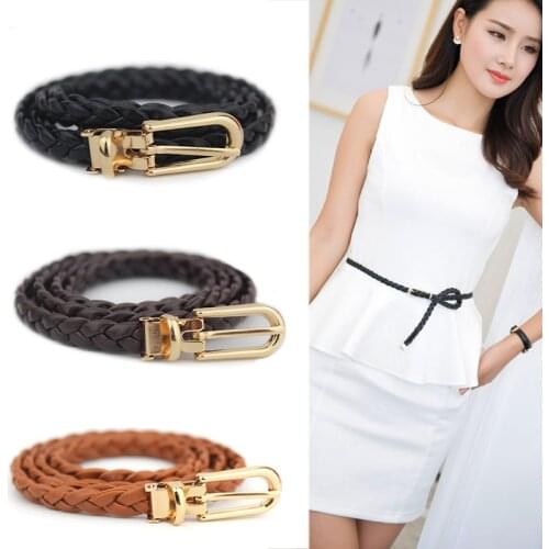 New Fashion Womens Belts Braided Skinny Waistband Narrow Thin Buckle Strap Hot Sale 2021