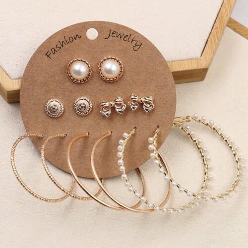 6 Pair/Set Earrings For Women Pendientes Earring Crosses Pearl Woman Jewelry Stud Earrings Hoop Punk Round Dream Catcher Korean