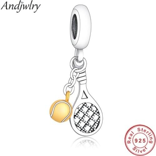 100% 925 Sterling Silver Charm Fit Original Bracelet Charms 925 Sliver Tennis Racket & Ball Dangle Charm DIY Jewelry Berloque