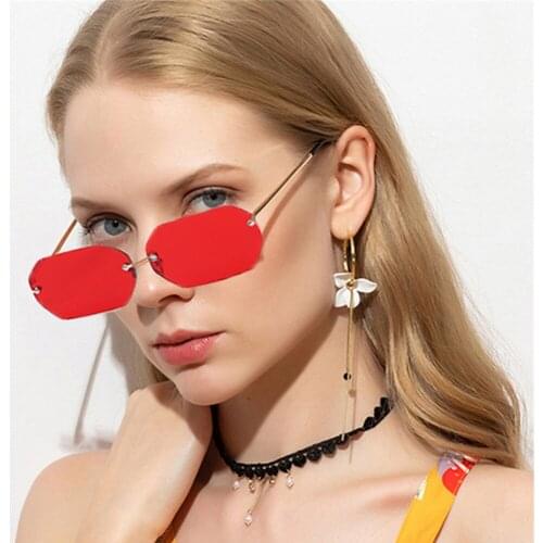 Classic Retro Rectangle Sunglasses for Women UV400 Sun Glasses Small Frame Rimless Eyewear Steampunk Metal/PC Vintage Glasses