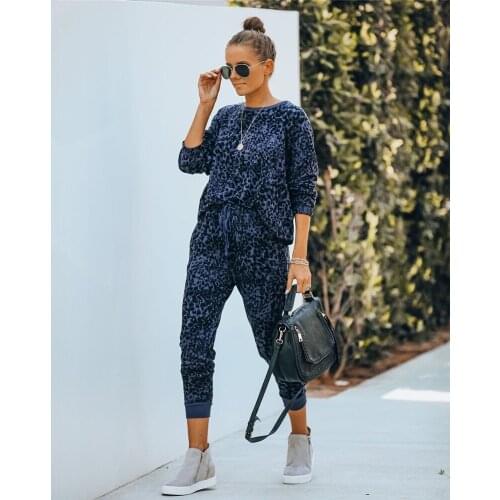 Leopard Tracksuit Women Two Piece Set Spring Autumn Clothes Long Sleeve Pullover Top and Pants Lounge Wear Womens Sets Outfits