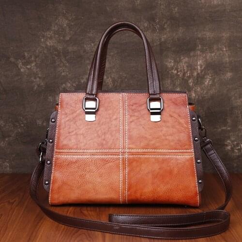 Vintage Real Cowhide Women Shoulder Messenger Bags Famous Brand High Quality Handbag Female Leisure Genuine Leather Tote Bag