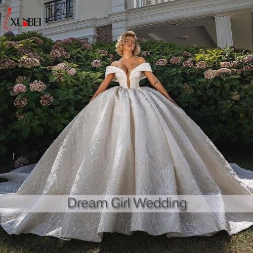 Vestidos De Novia Hot Ball Wedding Dresses With Beads Crystal Elegant V Neck Bride Ball Gowns Mariage Bride Dresses