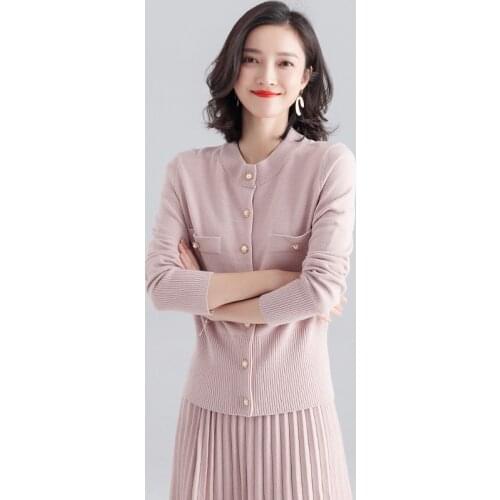 Long-Sleeved Sweater Womens Autumn Slim Cardigan Sweater 2020 Hot Sale Fashion Solid Color Versatile Elegant Temperament