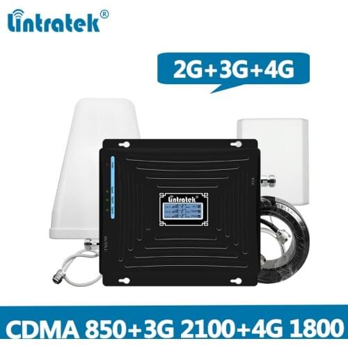 Lintratek Signal Booster 2G 3G 4G Repeater 850Mhz 2G 3G 2100Mhz 4G LTE 1800Mhz Repeater 850 1800 2100 CDMA WCDMA DCS Full Kit @6