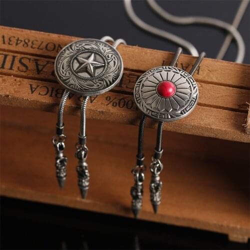 Vintage Western Cowboy Mens BOLO Tie Slide Clip Inlay Gemstone Copper Rope