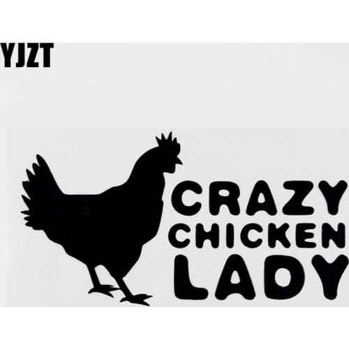 YJZT 15CM×8CM Crazy Chicken Lady Fun Vinyl Decal Motorcycle Car Sticker Black/Silver 8C-0250