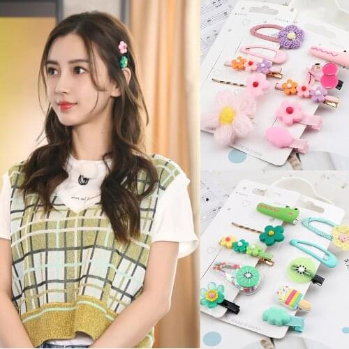 10Pcs/Set Sweet Color Cartoon Flower Barrettes Handmade Knitted Plush Flower Cute Long-Mouthed Dinosaur Hairpin Hair Accessories