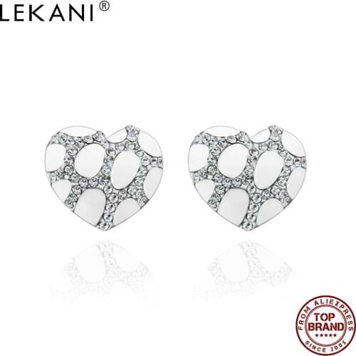 LEKANI White Heart Stud Earrings For Women Clean Cubic Zirconia Earring Anniversary Girl Romantic New Arrival Fashion Jewelry