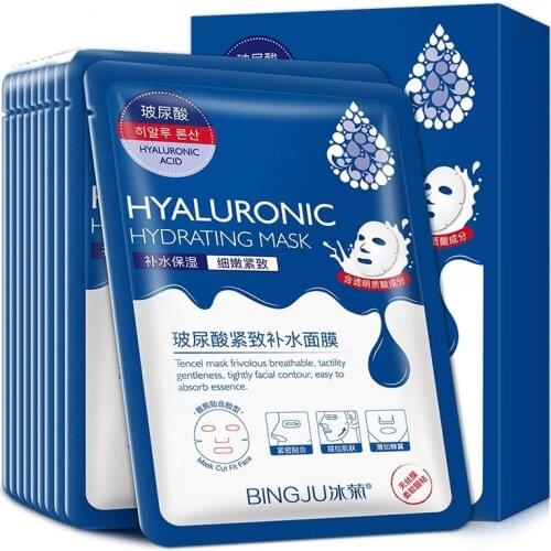 10 Pieces Hyaluronic Acid Hydration Mask Pores Moisturizing Oil-control Anti-Aging Depth Replenishment Whitening