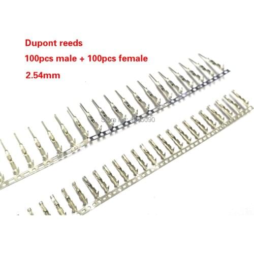 100pcs male + 100pcs Female 2.54mm Dupont reed Dupont Jumper Wire 2.54 Dupont languette Connector Terminal Pins Crimp