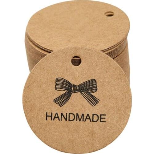 100pcs Handmade with Tie Kraft Gift Tags Wedding Party Paper Hang Tags Price Label Hang Tag Cards Wedding Party Decoration