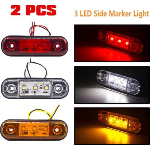 2PCS 12V 24V 3 LED External Side Marker Light Warning Tail Light Signal Brake Lamp for Trailer Truck Truck Lorry Bus