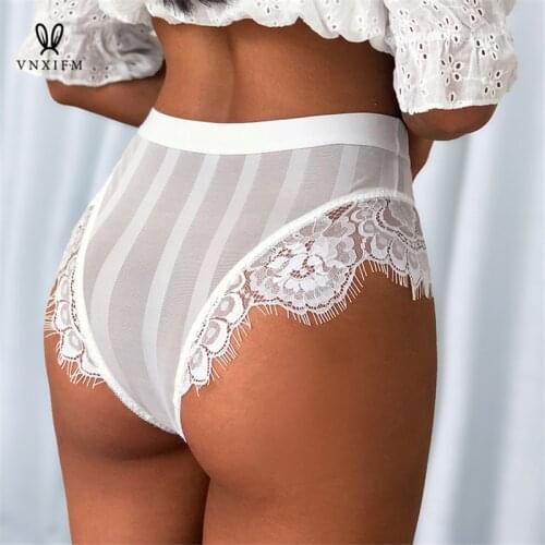 2021 Summer Striped High Waist Ladies Panties High Quality Soft Lace Triangle Panties Seamless Ultra-thin Seaside Beach T-pants