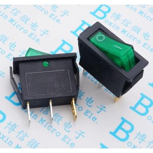 5PCS green ultra-thin boat switch KCD3-101N KCD2 3PIN 2 gear with light rocker switch 16A / 250V