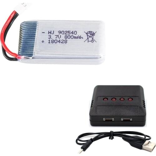 902540 25C 4PCS 3.7V 800mAh Lipolymer High Rate Rechargeable Battery +Charger For Drone Quadcopter Helicopter 51005 Plug X5