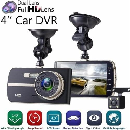 1080P Car DVR Dash HD Camera Recorder Dual Lens DVR Front Dash Camera Video Recorder 4" LCD Night Vision + Rear View Camera