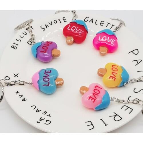 Love Heart-shaped Popsicle Keychain Ladies Bags Girls Backpack Pendant Resin Summer Small Gift Accessories