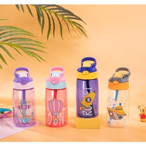 Portable Outdoor Travel Water Bottles with Straws 1Pcs Leakproof Baby Feeding Cups Water Sippy Cup Cartoon Pattern
