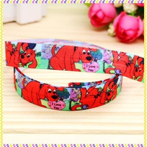 DHK 5/8'' 5yards Fold Elastic FOE big red dog printed headband headwear hair band diy decoration OEM Wholesale C112