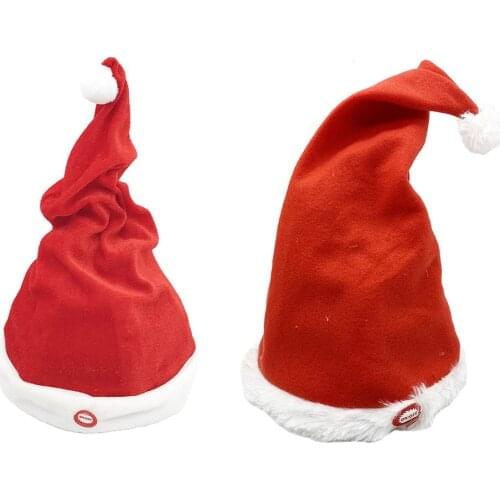 Electric Christmas Hat Red White Plush Santa Cap Music Dancing Swing Electric Christmas Hat For Adult Children New Year Gift