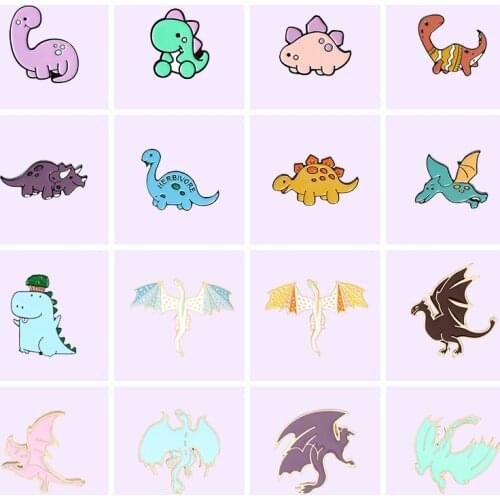 Dinosaur Enamel Pins Cartoon Stegosaurus Pterosauria Animal Brooches Backpacks Metal Badge Jewelry Gift for Friends Wholesale