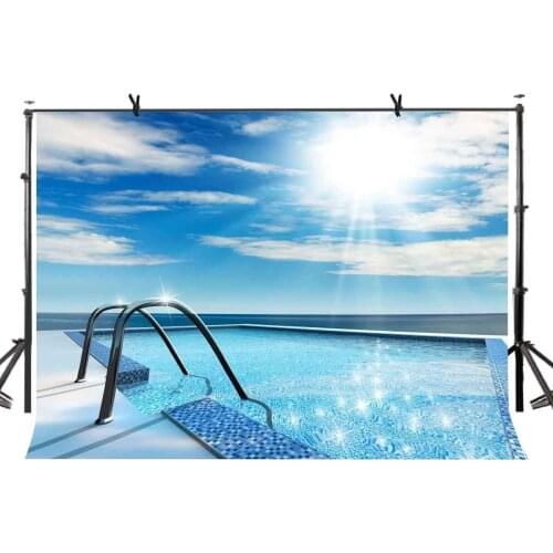 150x220cm Swimming Pool Backdrop Sunny Sky Open Air Swimming Pool Photography Background for Camera Photo Props