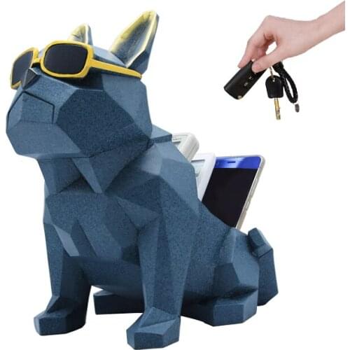 GEOMETRIC BULLDOG FIGURINE ANIMAL DOG ART SCULPTURE MULTIFUNCTIONAL WII REMOTE STORAGE BOX RESIN HOME DECORATION R510