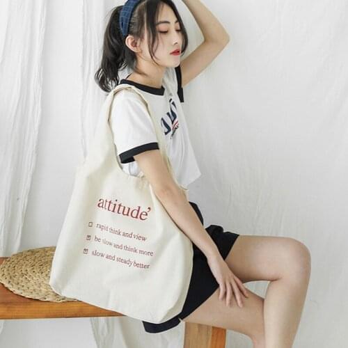 Canvas Bags Tote Bag Shopping White Black Unisex Travel Reusable Fashion Women bolsa de compras Handle Eco Shopper Letter Print
