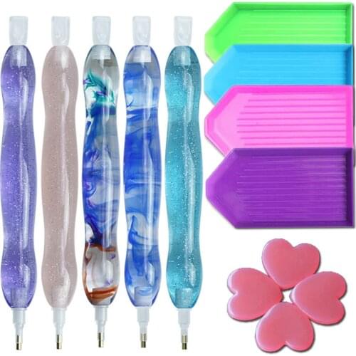 15Pcs 5D Diamond Painting Tool Accessories Handmade Crystal Resin Point Drill Pen With 4 Colours Tray And Love Heart Clay Wax