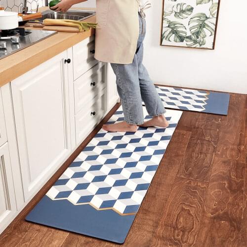 Carpets Kitchen Mats Rectangle Foot Rug Doorway Thicken Soft Carpet PU Leather Non-Slip Oil-Proof Dirt-Resistant Blue Black Pink