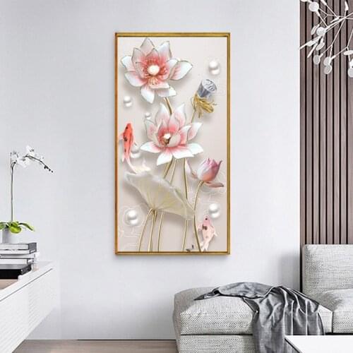 Beautiful Landscape Poster Fish Play Lotus Elegant Art Print Canvas Painting Picture For Living Room Entrance Decor