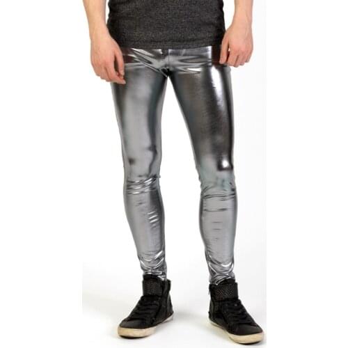 Speerise Men Shiny Leggings Metallic Spandex Full Length Man Silver Meggings Leggings Tights for Guys Free Shipping