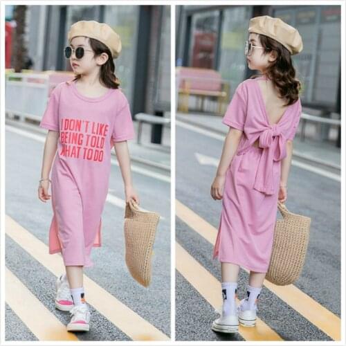 4-14 kids& teenager girls dress summer cotton casual letter split tee dress children girl fashion sleeveless T shirt dresses