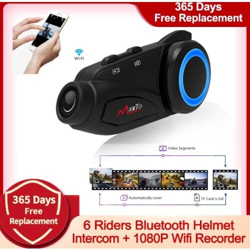 Maxto M3 Motorcycle Intercom Waterproof Sony HD Wide Angle Lens 1080P Group 6 Riders Bluetooth FM Wifi Helmet 1000M Moto Headset